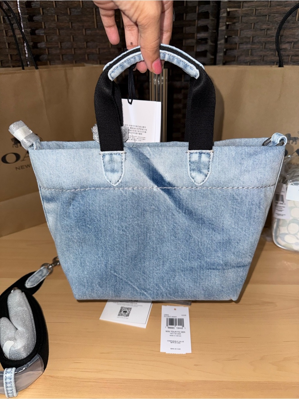 Coach Outlet Mini Tour Tote Bag In Loved Denim with charms - Picture 13 of 15